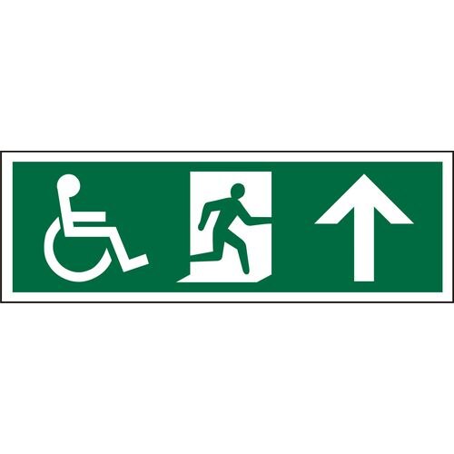 Fire Exit Sign Wheel Chair Up Arrow Vinyl 15 x 45 cm