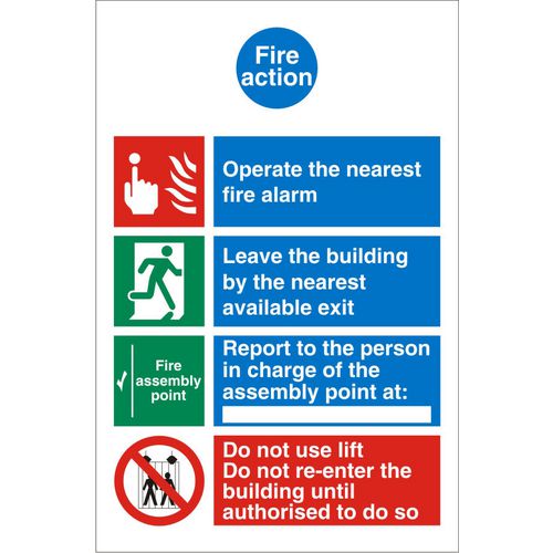 Fire Sign Fire Action Self Adhesive Vinyl 20 x 15 cm