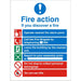 Fire Action Sign If You Discover Fire Vinyl 20 x 15 cm