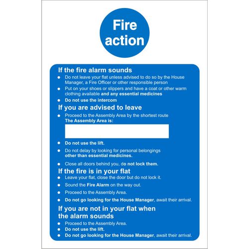 Fire Action Sign for Care Homes Vinyl 30 x 20 cm