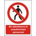 Prohibition Sign No Admittance to Unauthorised Personnel Vinyl 20 x 15 cm