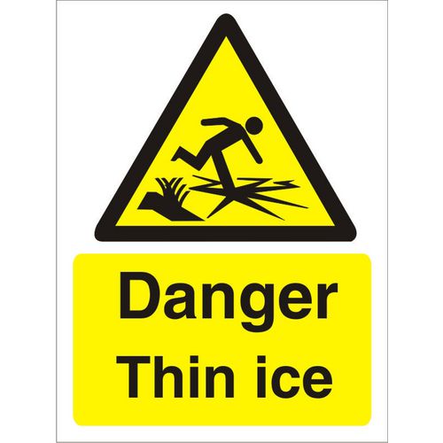 Warning Sign Thin Ice Vinyl 20 x 15 cm