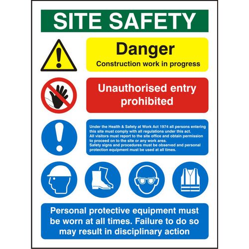 Site Sign Construction Site Safety PVC Assorted 60 x 45 cm