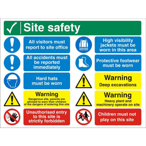 Construction Site Sign Site Safety Self Adhesive PVC 60 x 80 cm