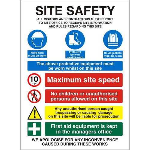 Site Sign Site Safety Fluted Board Self Adhesive 60 x 45 cm