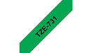 Brother P-Touch Labelling Tape Authentic TZE731 Adhesive Black on Green 12 mm x 8 m