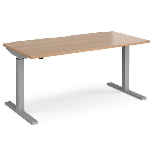 Dams International Sit Stand Single Desk Elev8 with Beech Coloured Melamine Top and Silver Frame 2 Legs Mono 1,600 x 800 x 675 mm