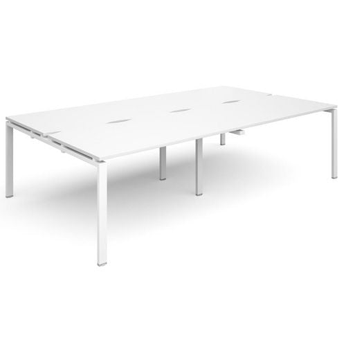 Dams International Rectangular Double Back to Back Desk with White Melamine Top and White Frame 4 Legs Adapt II 2800 x 1600 x 725 mm