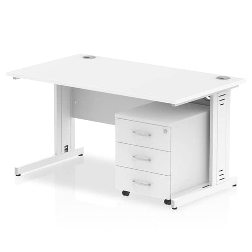 Dynamic Rectangular Straight Desk White MFC Cable Managed Cantilever Leg Silver Frame Impulse 1 x 2 Drawer Mobile Pedestal Bundle 1400 x 800 x 730mm