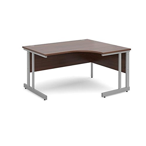 Corner Right Hand Design Ergonomic Desk with Walnut MFC Top and Silver Frame Adjustable Legs Momento 1400 x 1200 x 725 mm