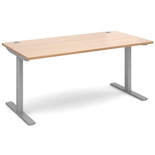 Elev8² Sit Stand Single Desk with Beech Coloured Melamine Top and Silver Frame 2 Legs Mono 1400 x 800 x 675 - 1175 mm