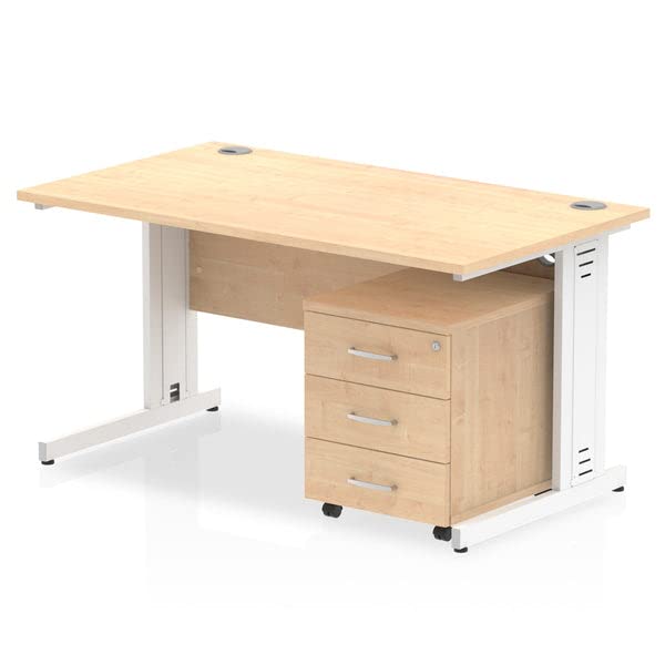 Dynamic Rectangular Straight Desk Maple MFC Cable Managed Cantilever Leg Silver Frame Impulse 1 x 2 Drawer Mobile Pedestal Bundle 1400 x 800 x 730mm