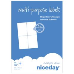 Niceday Multipurpose Labels Self-Adhesive 105 x 148 mm White 100 Sheets of 4 Labels