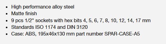 S9HEX 1.2in Drive Socket Set of 9 Metric