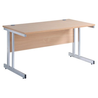 Rectangular Straight Desk with Beech Coloured MFC Top and Silver Frame Cantilever Legs Momento 1200 x 800 x 725 mm