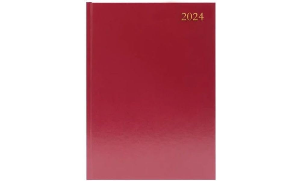 Desk Diary 2 Ppd A4 Burgundy 2024