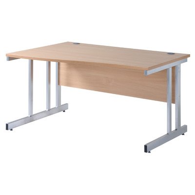 Freeform Left Hand Design Wave Desk with Beech Coloured MFC Top and Silver Frame Adjustable Legs Momento 1400 x 990 x 725 mm