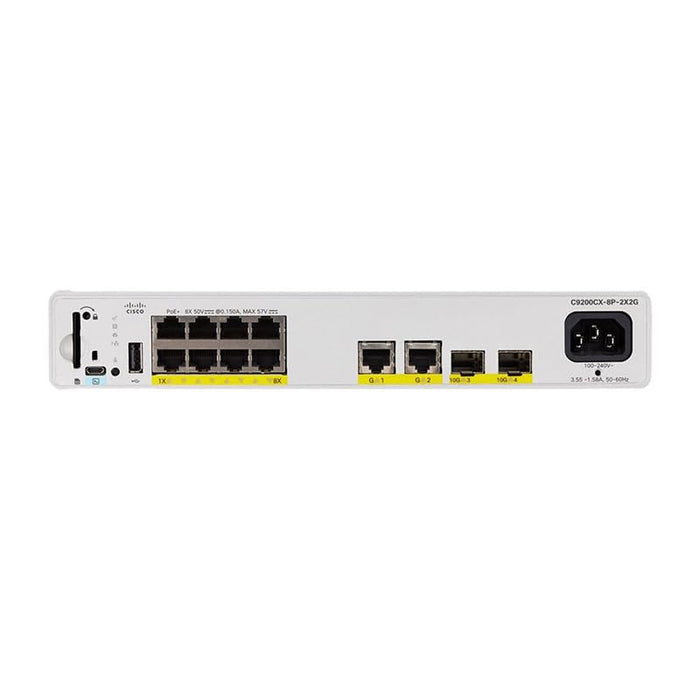 Cisco Catalyst 9200CX - Network Essentials - switch - compact - L3 - Managed - 4 x 10/100/1000 (UPOE) + 4 x 100/1000/2.5/5/10G (UPOE) + 2 x 10 Gigabit SFP+ (uplink) - rack-mountable - UPOE (240 W)