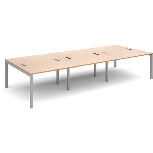 Dams International Rectangular Triple Back to Back Desk with Beech Coloured Melamine Top and Silver Frame 4 Legs Connex 3600 x 1600 x 725mm