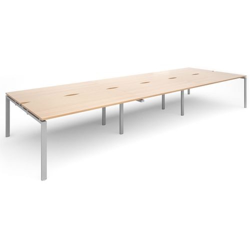 Dams International Rectangular Triple Back to Back Desk with Beech Coloured Melamine Top and Silver Frame 4 Legs Adapt II 4800 x 1600 x 725mm