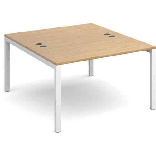 Dams International Rectangular Starter Unit Back to Back Desk with Oak Coloured Melamine Top and White Frame 4 Legs Connex 1200 x 1600 x 725mm