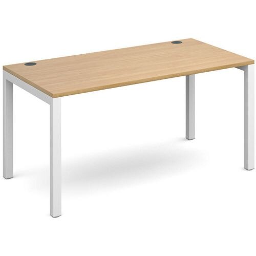 Dams International Rectangular Starter Unit Single Desk with Oak Coloured Melamine Top and White Frame 4 Legs Connex 1400 x 800 x 725mm