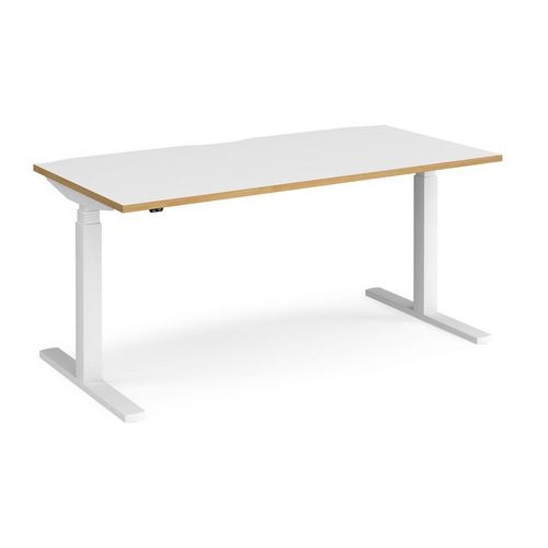 Elev8 Rectangular Sit Stand Single Desk with White & Oak Coloured Melamine Top and White Frame 2 Legs Touch 1600 x 800 x 675 - 1300 mm