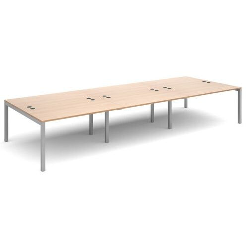 Dams International Rectangular Triple Back to Back Desk with Beech Coloured Melamine Top and Silver Frame 4 Legs Connex 4200 x 1600 x 725mm