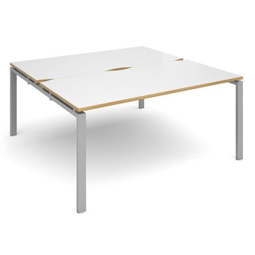 Dams International Rectangular Back to Back Desk with White Melamine Top and Silver Frame 4 Legs Adapt II 1600 x 1600 x 725mm