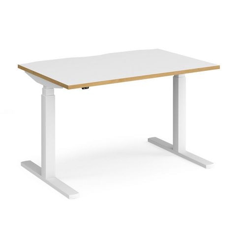 Elev8 Rectangular Sit Stand Single Desk with White & Oak Coloured Melamine Top and White Frame 2 Legs Touch 1200 x 800 x 675 - 1300 mm