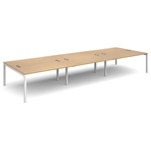 Dams International Rectangular Triple Back to Back Desk with Oak Coloured Melamine Top and White Frame 4 Legs Connex 4800 x 1600 x 725mm