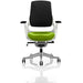 Dynamic Synchro Tilt Executive Chair With Green Fabric Height Adjustable Arms Zure White Frame Without Headrest High Back