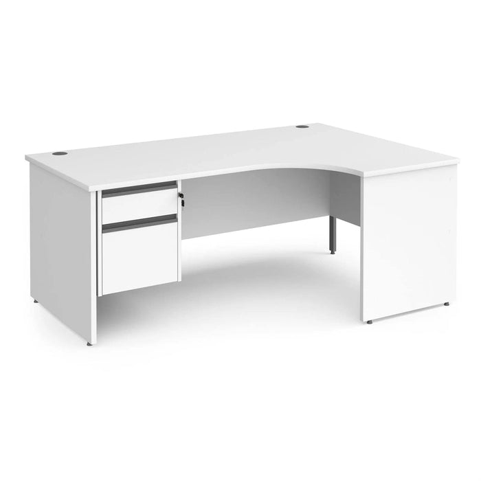 Dams International Right Hand Ergonomic Desk with 2 Lockable Drawers Pedestal and White MFC Top with Graphite Panel Ends and Silver Frame Corner Post Legs Contract 25 1800 x 1200 x 725 mm