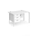 Rectangular Straight Desk White Wood H-Frame Legs White Maestro 25 1200 x 800 x 725mm 3 Drawer Pedestal