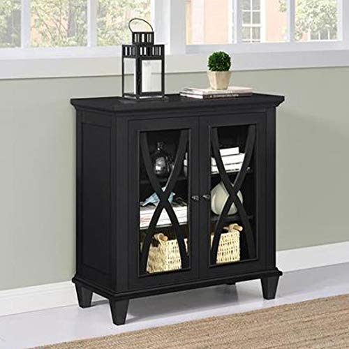 DOREL HOME Ellington PB, Glass; Paper Wrap; Metal Storage Cabinet Non Lockable 800.10 (W) x 379.98 (D) x 862.84 (H) mm Black