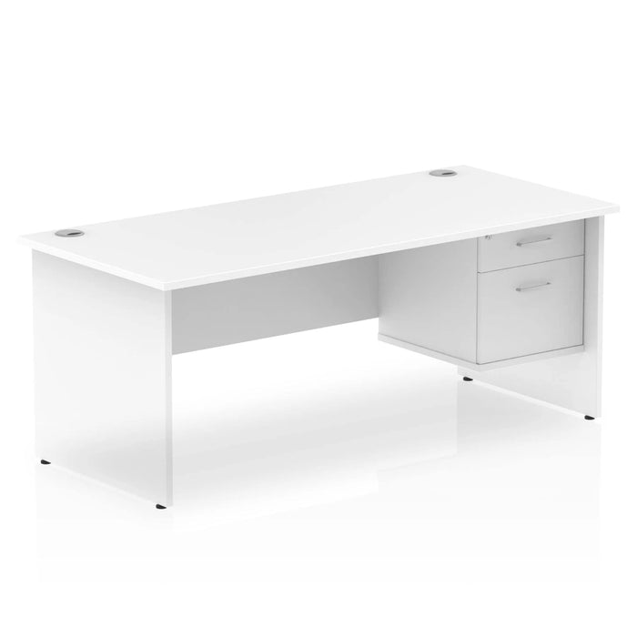 Dynamic Rectangular Office Desk White MFC Panel End Leg White Frame Impulse 1 x 2 Drawer Fixed Ped 1800 x 800 x 730mm