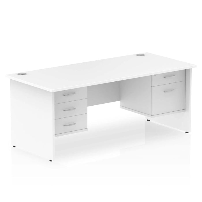 Dynamic Rectangular Office Desk White MFC Panel End Leg White Frame Impulse 1 x 2 Drawer 1 x 3 Drawer Fixed Ped 1800 x 800 x 730mm