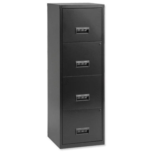 Pierre Henry Steel Filing Cabinet with 4 Lockable Drawers 400 x 400 x 1250 mm Black