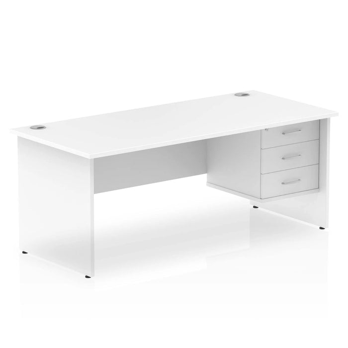 Dynamic Rectangular Office Desk White MFC Panel End Leg White Frame Impulse 1 x 3 Drawer Fixed Ped 1800 x 800 x 730mm