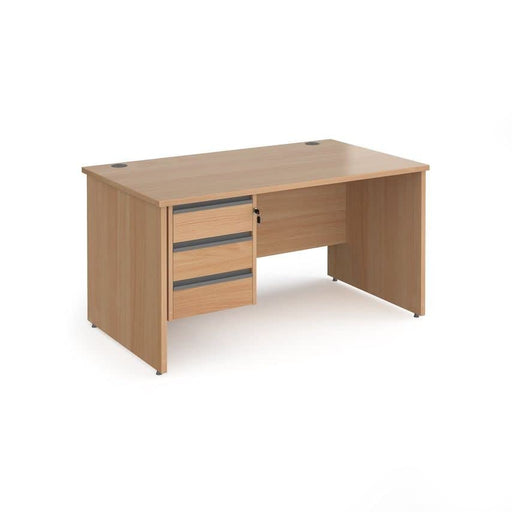 Dams International Straight Desk with Beech Coloured MFC Top and Graphite Frame Panel Legs and 3 Lockable Drawer Pedestal Contract 25 1400 x 800 x 725mm