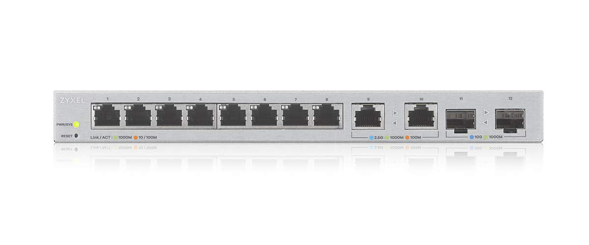 Zyxel XGS1210-12 - Switch - Managed - 8 x 10/100/1000 + 2 x 100/1000/2.5G + 2 x 1 Gigabit / 10 Gigabit SFP+ (uplink) - desktop, wall-mountable