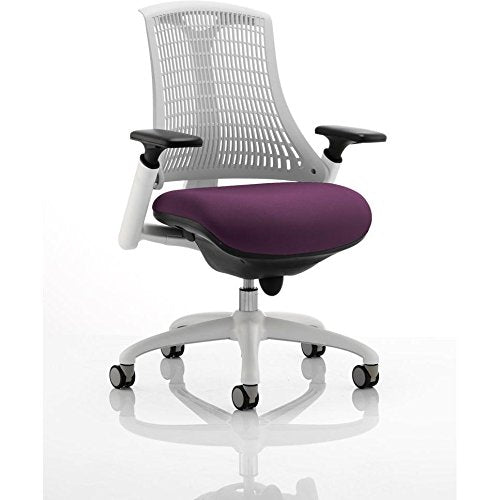 Dynamic Synchro Tilt Task Operator Chair Height Adjustable Arms Flex Moonstone White Back, Tansy Purple Seat, White Frame Medium Back