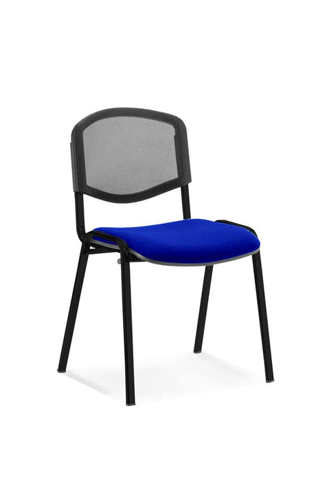 Dynamic Stacking Chair ISO Black Frame Mesh Back Stevia Blue Fabric Seat Pack of 4 Without Arms