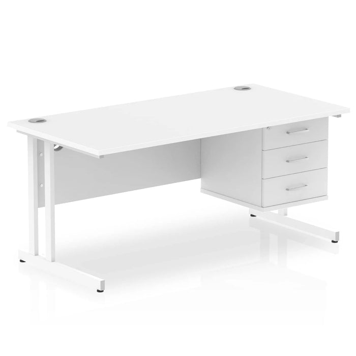 Dynamic Rectangular Office Desk White MFC Cantilever Leg White Frame Impulse 1 x 3 Drawer Fixed Ped 1600 x 800 x 730mm