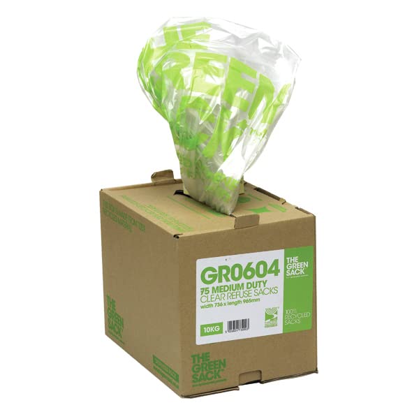 Green Sack Medium Duty Bin Bags 80 L Transparent PE (Polyethylene) 24 Microns Pack of 75