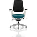 Dynamic Synchro Tilt Executive Chair Height Adjustable Arms Zure Black Back, Maringa Teal Seat, White Frame Without Headrest High Back