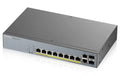 Zyxel GS1350-12HP - Switch - smart - 8 x 10/100/1000 (PoE+) + 2 x 10/100/1000 (uplink) + 2 x Gigabit SFP (uplink) - desktop, rack-mountable - PoE+ (130 W)