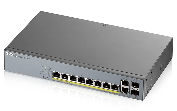 Zyxel GS1350-12HP - Switch - smart - 8 x 10/100/1000 (PoE+) + 2 x 10/100/1000 (uplink) + 2 x Gigabit SFP (uplink) - desktop, rack-mountable - PoE+ (130 W)