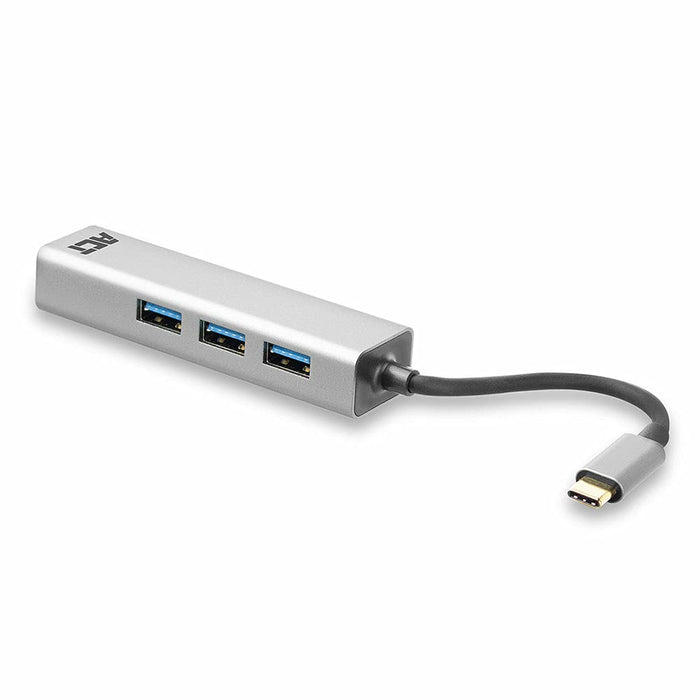 ACT AC7055 1 x USB C Male to 3 x USB A, Gigabit Network Port Hub 0.15m Black, Grey