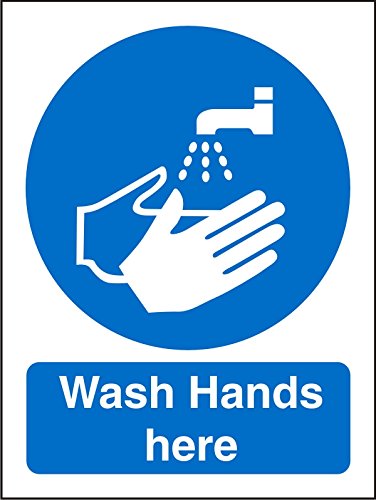 Mandatory Sign Wash Hands Here Vinyl Blue, White 20 x 15 cm